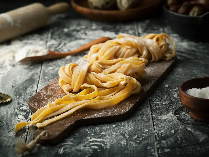 Hands making fresh pasta