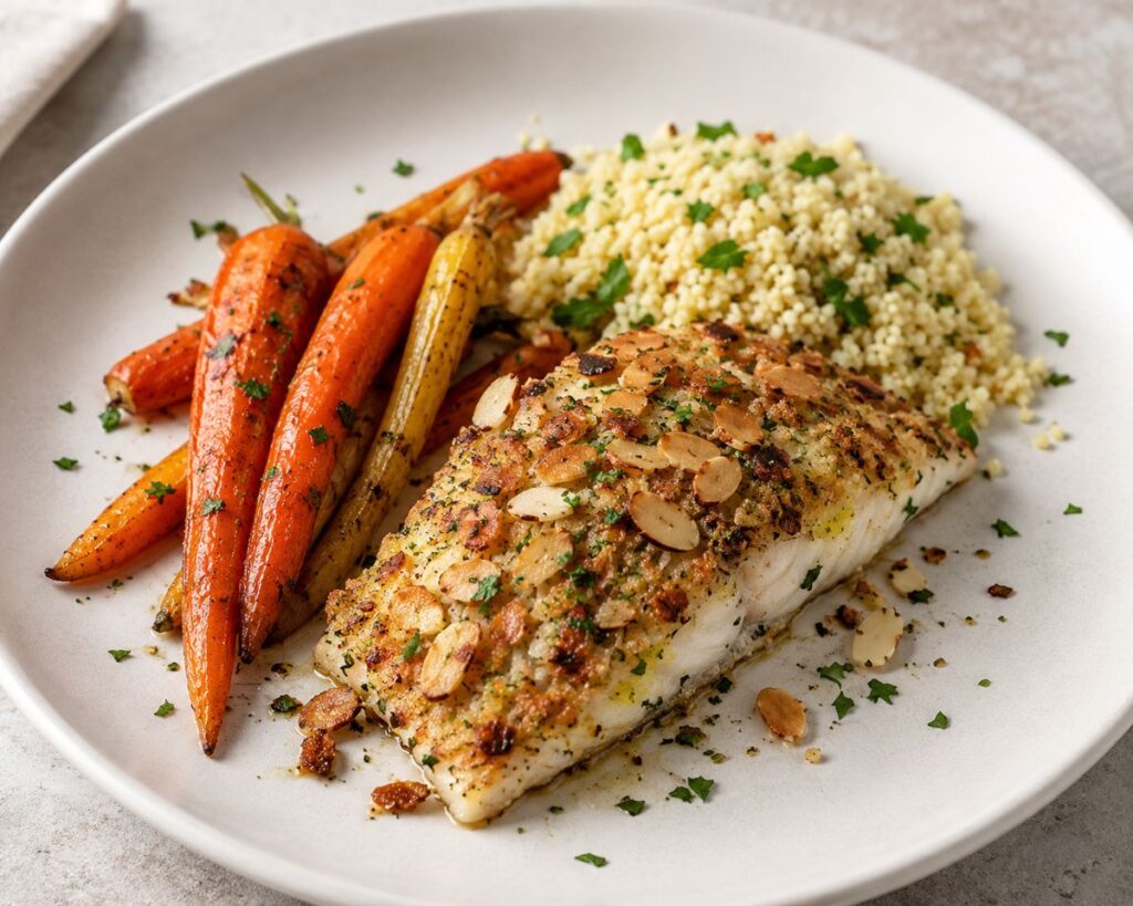 Almond-Crusted Fish with Herbed Couscous